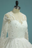 2024 Wedding Dresses Scoop Long Sleeves A Line Tulle With Applique PB6784FA