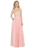 2024 A Line Spaghetti Straps Prom Dresses Chiffon With Beads PCHMT2AK