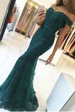 2024 Off The Shoulder Prom Dresses Mermaid Tulle With Applique And Beadings P9THY458