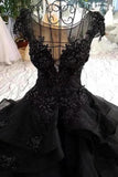 Gorgeous Black Ball Gown Wedding Dress With Cap Sleeves Long Bridal Dress P6RZEX1H