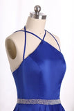 2024 Spaghetti Straps Open Back Prom Dresses Satin With PFM4J4RM