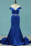 2024 Prom Dresses Off The Shoulder Beaded Waistline Spandex PHSX573P