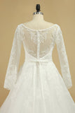 2024 A Line Long Sleeves Wedding Dresses Tulle With Applique And Sash Sweep PA3KBB8E