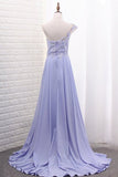 2024 Satin Prom Dresses A Line One Shoulder With Handmade PTCTHTAN