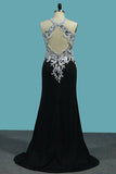 2024 Sexy Open Back Prom Dresses Scoop With Applique PEN5ZZZZ