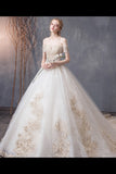 Ball Gown Tulle Wedding Dresses Off The Shoulder Appliques Beads PH5NLR2A