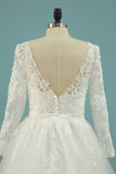 2024 Wedding Dresses V Neck Sheath With Applique Long Sleeves PMB6MAHM