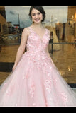 Elegant Ball Gown Prom Dresses With Appliques V Neck P5FTLZFQ