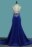 2024 Satin Mermaid V Neck Beaded Bodice Prom PS9A3FT8