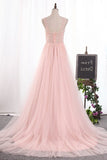 2024 New Arrival Straps Prom Dresses A Line Tulle With Beading PG94XFXM