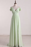 2024 New Arrival Prom Dresses Spaghetti Straps Chiffon With Ruffles PRB16X7K