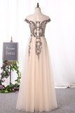 2024 Tulle Prom Dresses A Line Bateau Cap Sleeve With PEHCFS7P