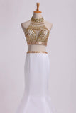 2024 Two Pieces Beaded Bodice High Neck Prom Dresses Trumpet PB2RMCXN