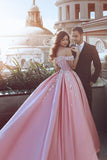 2024 Satin Off The Shoulder A Line Prom Dresses With Handmade P9NGL4EK