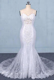 Charming Mermaid Spaghetti Straps Ivory Sweetheart Wedding Dresses with Applique STI15109