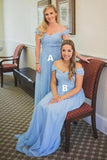 Charming Off the Shoulder Sky Blue Sweetheart Chiffon Wedding Party Dresses, Bridesmaid Dress STI15117