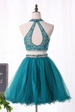 Halter Homecoming Dresses Two-Piece Beaded Bodice P1MFKTQQ