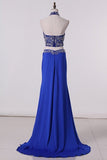 2024 Halter Prom Dresses Beaded Bodice With Slit Sweep P3GJ2D4R