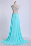 2024 One Shoulder Prom Dresses A Line With Beading Tulle And Chiffon Sweep P8ZTTQGG