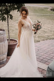 Soft Net Beaded Deep V Illusion A-Line Wedding Gown Graceful Lace PQZSXK8T