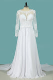 2024 Wedding Dresses A Line Scoop Long Sleeves Chiffon PEE51DTH