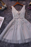 Chic Sleeveless A Line Lace-up Tulle Lace Appliques Short homecoming Dresses