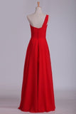 2024 One Shoulder A Line Chiffon With Ruffles Floor Length Bridesmaid PKTBYFBS