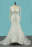 2024 Mermaid Tulle Wedding Dresses Long Sleeves Scoop P61CQBQQ