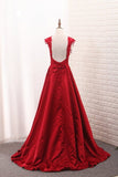 2024 Satin Straps Prom Dresses A Line With Applique And PZ9NLHBA