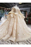 Ball Gown Wedding Dresses Sweetheart 3/4 Sleeves Top Quality Appliques PXLMKHYP