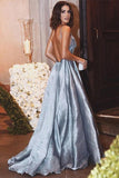 Charming Elegant Spaghetti Straps Light Blue Beading Long Prom Dresses P8SGYAH1