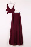 Simple Cheap Long 2 Pieces Chiffon A-Line Burgundy PJL81TRP