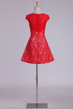 2024 Lace Bateau Homecoming Dress A Line Red P3BA63P1