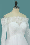 2024 Boat Neck A Line Long Sleeves Wedding Dresses Tulle PXDZ7D9D