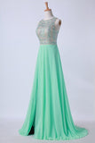 2024 Tow-Tone Bateau Open Back Prom Dresses A-Line Beaded Bodice With P4DK41DS