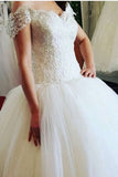 2024 Off The Shoulder Wedding Dresses A Line Tulle With Beading Court P67NHGJ5