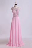 2024 Bateau Prom Dresses A Line Beaded Bodice P78CZZ81