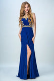 2024 Scoop Neckline Column Beaded Bodice Prom Dresses With Court Train P5CGNGFE