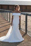 Elegant Mermaid Ivory Off the Shoulder Wedding Dresses, Long Simple Wedding Gowns STI15179