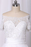 2024 A Line Boat Neck Wedding Dresses Short Sleeves Tulle With Applique PDK47GEG