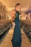 Prom Dresses Halter Sheath Spandex With Beads Appliques PYHL8BH7