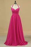 2024 Halter A Line Chiffon Bridesmaid Dresses Floor-Length With PD1RMGJN