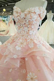 2024 Pink Wedding Dresses Lace Up With Handmade Flower PFQLD3G9