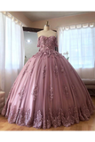 Ball Gown Off The Shoulder Tulle Quinceanera Dress With Lace Appliques Puffy Prom STIP3HM7KB3