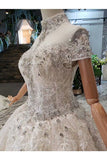 Ball Gown Wedding Dresses High Neck Top Quality Tulle Beading PNQ3SMNA