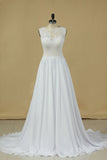 2024 Open Back Scoop Wedding Dresses 30D Chiffon With Applique PPPY61GD