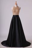 2024 Open Back Halter Prom Dresses Beaded Bodice Satin Sweep PR9M3GGH