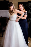 Sweetheart White Wedding Dresses with Rhinestone Sash Strapless Tulle Bridal Dresses STI15443