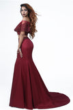 Elegant Mermaid Off the Shoulder Two Pieces Beades Burgundy Prom STI20416