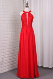 2024 A Line Chiffon Scoop Prom Dresses With Applique PDL9QT23